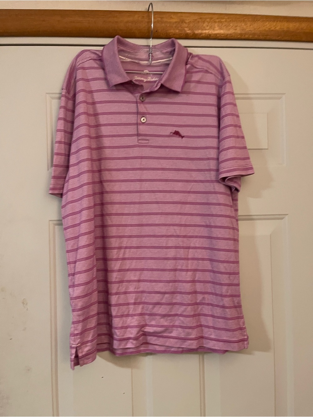 Tommy Bahama Men's M Purple Striped Polo Shirt Short Sleeve Embroidered Logo